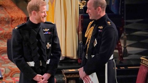The brothers share a laugh while waiting for the start of Harry's wedding ceremony to Meghan Markle last May.