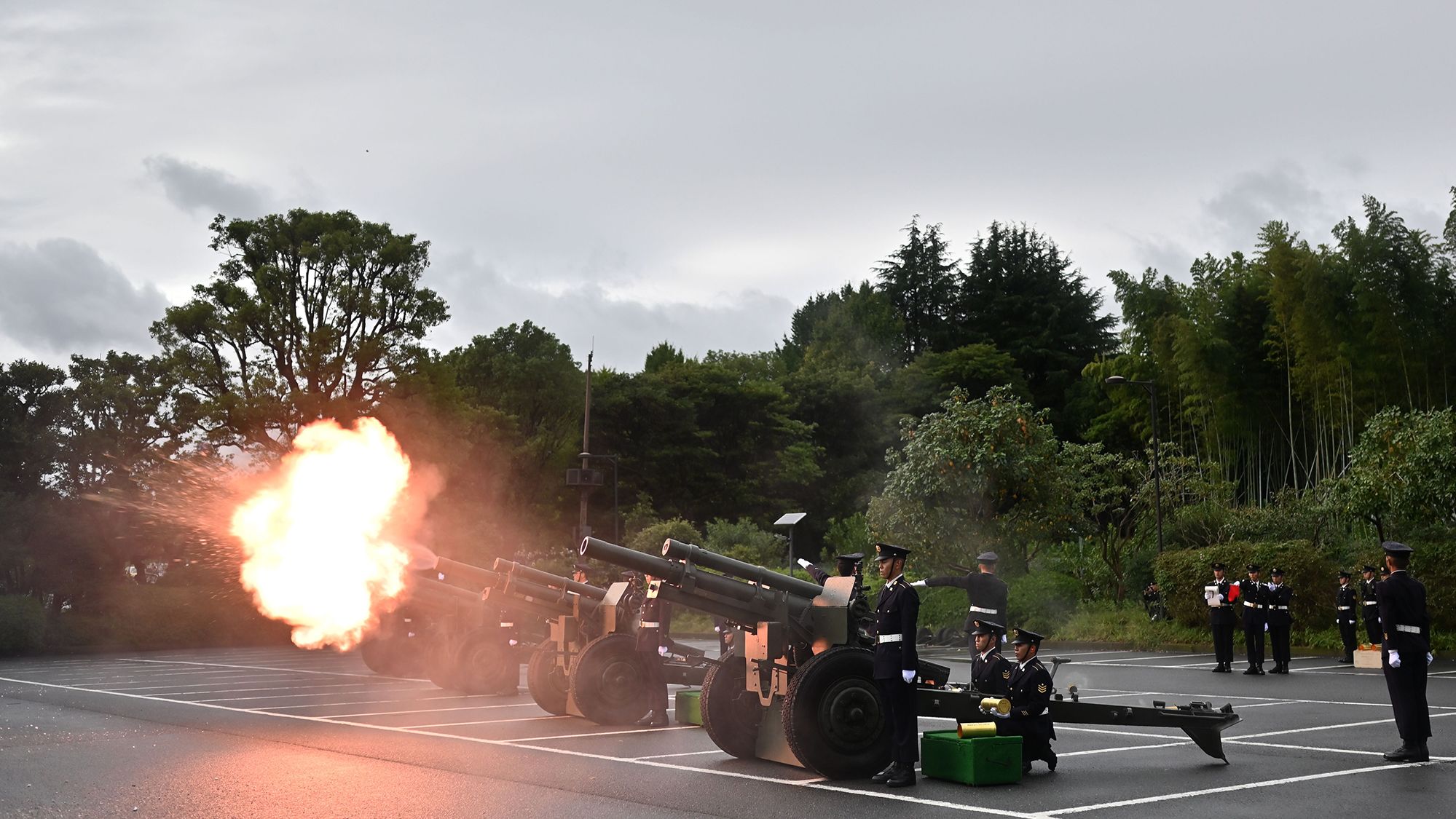 Japan Self-Defense Forces fire artilleries to mark the proclamation of Japan's Emperor Naruhito's ascension to the throne at a park in Tokyo.