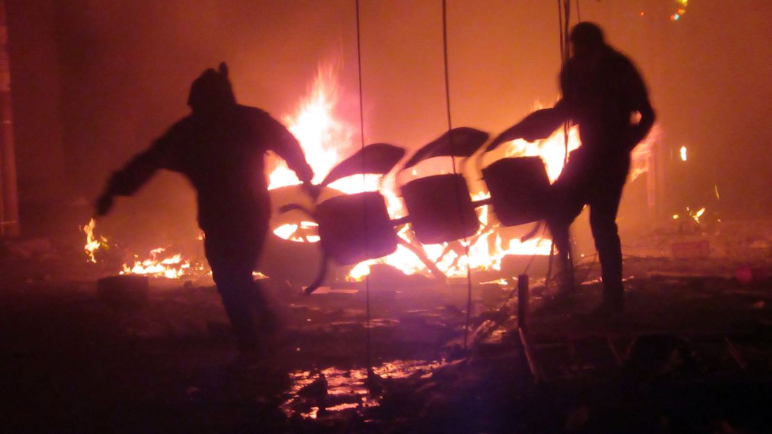 Bolivian opposition protestors set on fire the electoral offices in Sucre on October 21, 2019. 