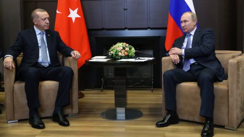 Russian President Vladimir Putin meets with his Turkish counterpart Recep Tayyip Erdogan in Sochi.