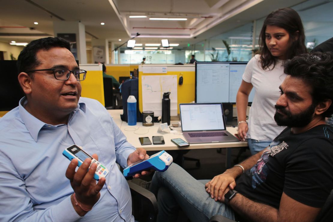 Sharma interacts with employees at Paytm's headquarters in Noida, India. (Saurabh Das for CNN)