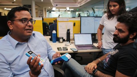 Sharma interacts with employees at Paytm's headquarters in Noida, India. (Saurabh Das for CNN)