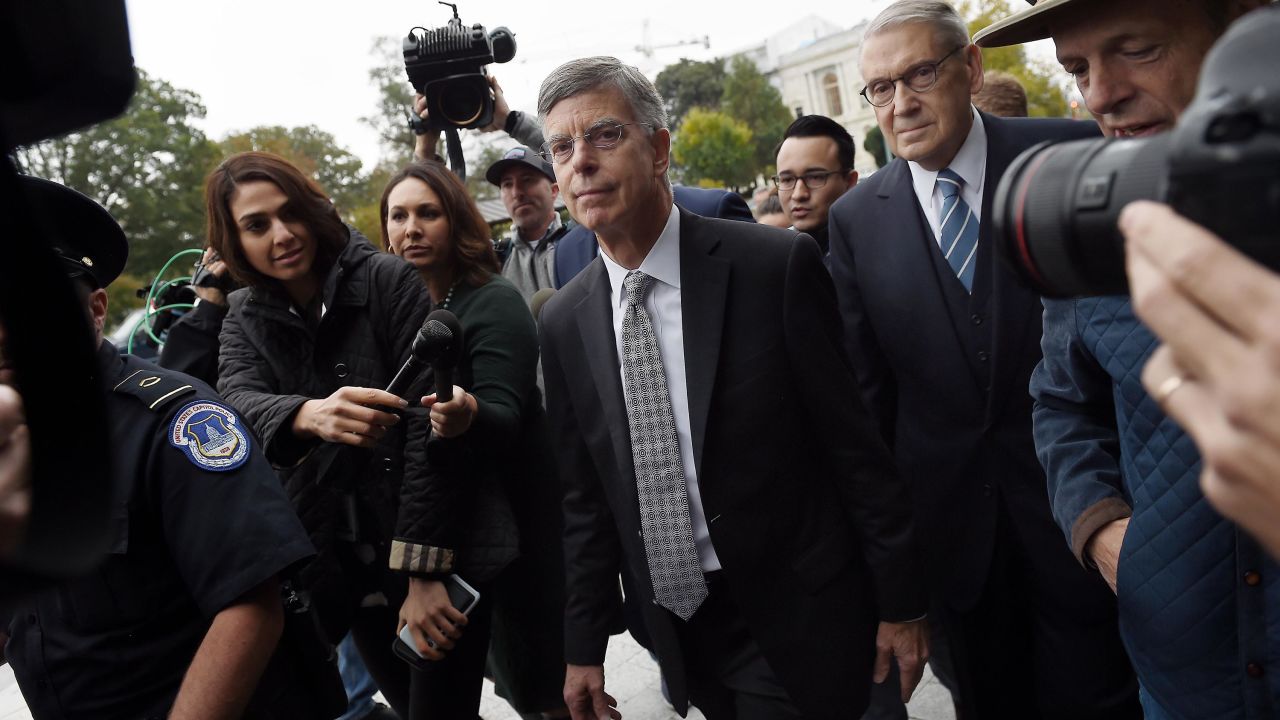 Former US Ambassador to Ukraine Bill Taylor (C) arrives at the US Capitol to testify before the House Intelligence, Foreign Affairs and Oversight committees as part of the ongoing impeachment investigation of US President Donald Trump on October 22.