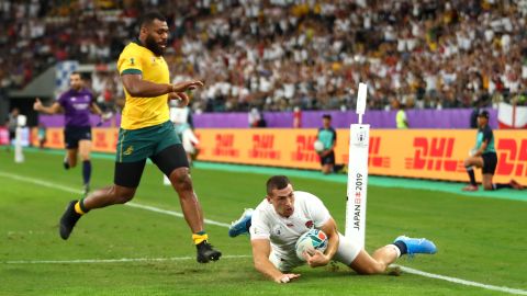 Jonny May scores for England against Australia in the Rugby World Cup quarterfinals. 
