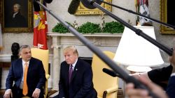 Hungary's Prime Minister Viktor Orban (L) and US President Donald Trump wait for a meeting in the Oval Office of the White House May 13, 2019, in Washington, DC.