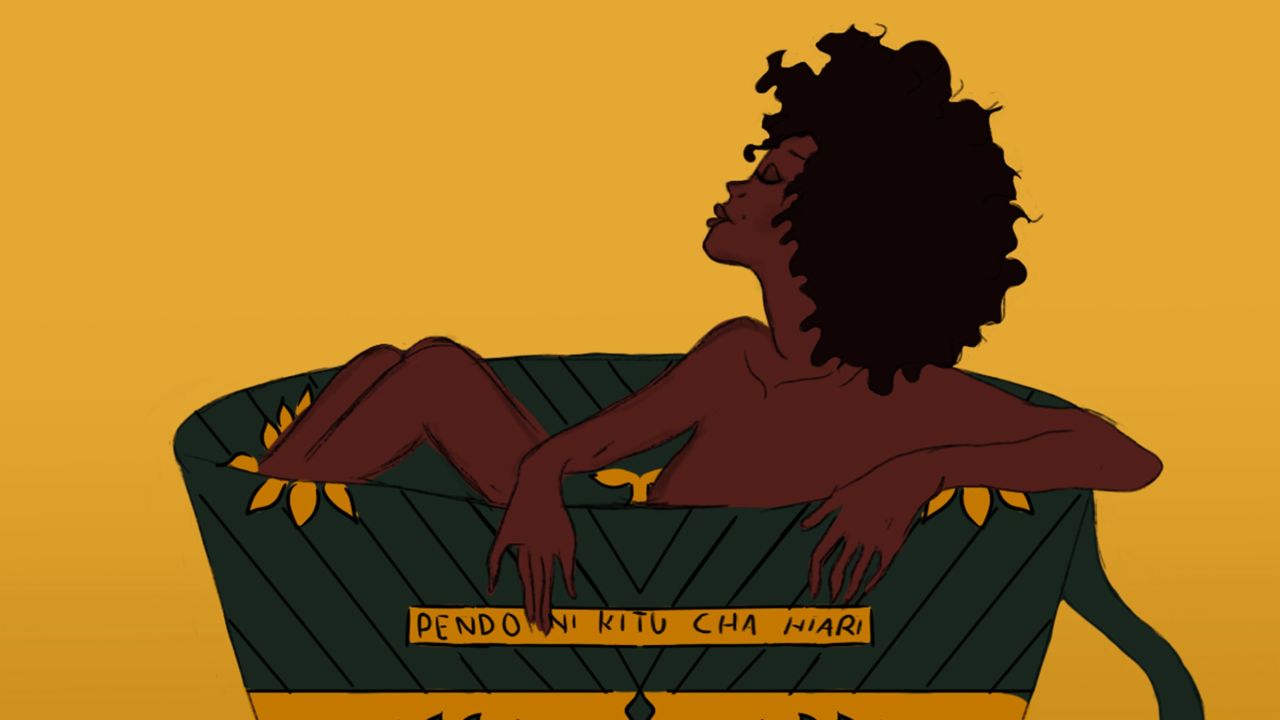 Chai & Changa: Inspired by Khanga fabrics originating from the coastal area of East Africa. Tea (chai) is big in Kenya and here it is used in celebrating beautiful, dark African skin.