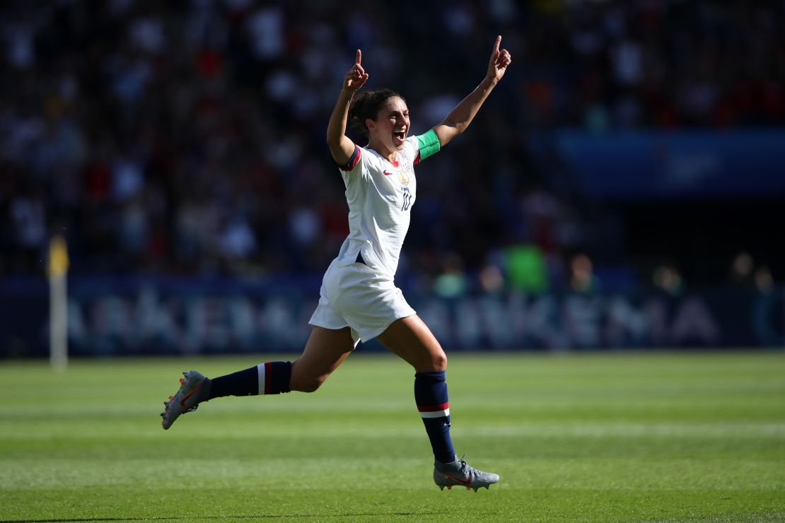 Lloyd celebrates after scoring against Chile at the Women's World Cup.