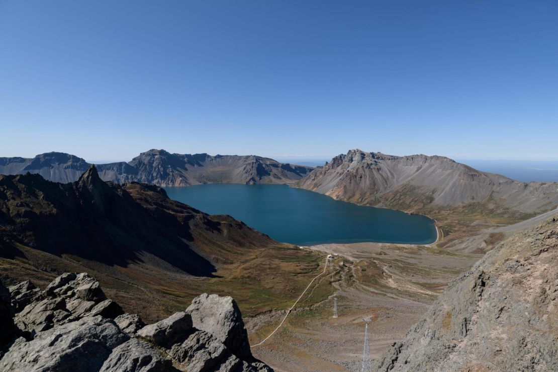 Chonji lake or 'Heaven lake' is located in the crater of Mount Paektu, which is considered the spiritual birthplace of the Korean nation.