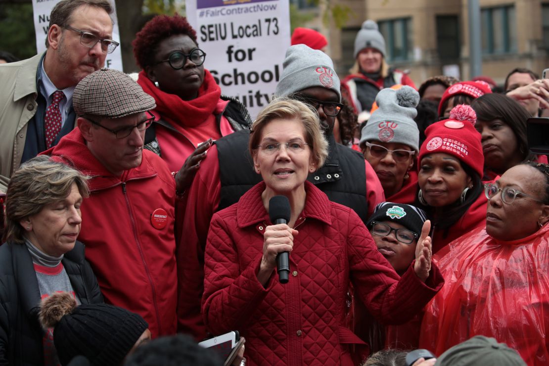 Sen. Elizabeth Warren joins striking teachers Tuesday in Chicago.