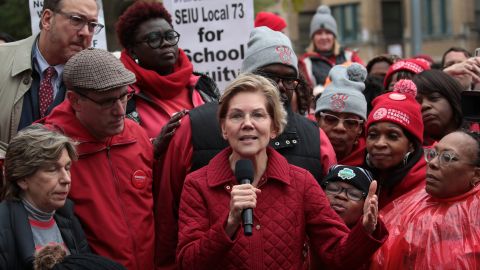 Sen. Elizabeth Warren joins striking teachers Tuesday in Chicago.