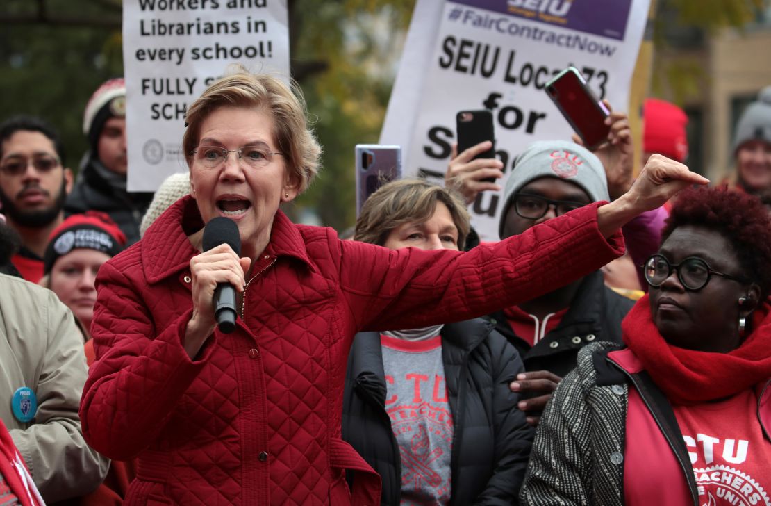 Sen. Elizabeth Warren joined striking teachers on the picket lines. 