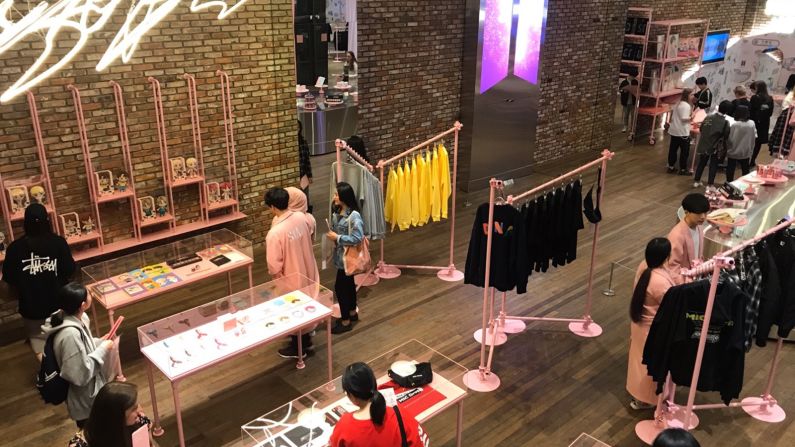 <strong>On display: </strong>The main showroom in the basement of the BTS pop-up store in Seoul showcases about 200 types of merchandise. 