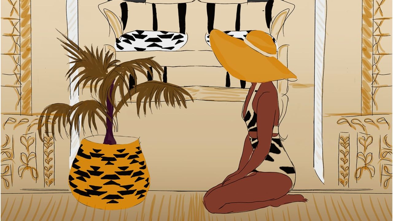 A woman enjoying her vacation in Lamu, Kenya. Inspired by Swahili architecture from Lamu.