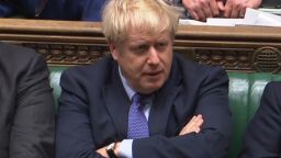 A video grab from footage broadcast by the UK Parliament's Parliamentary Recording Unit (PRU) shows Britain's Prime Minister Boris Johnson reacting during the debate on the Brexit withdrawal agreement bill in the House of Commons in London on October 22, 2019. - UK Prime Minister Boris Johnson faces two huge Brexit votes today that could decide if he still has a reasonable shot at securing his EU divorce by next week's deadline. (Photo by HO / PRU / AFP) / RESTRICTED TO EDITORIAL USE - MANDATORY CREDIT " AFP PHOTO / PRU " - NO USE FOR ENTERTAINMENT, SATIRICAL, MARKETING OR ADVERTISING CAMPAIGNS (Photo by HO/PRU/AFP via Getty Images)