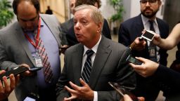 Sen. Lindsey Graham, R-S.C., speaks with members of the media, Tuesday, October 22 2019, on Capitol Hill.
