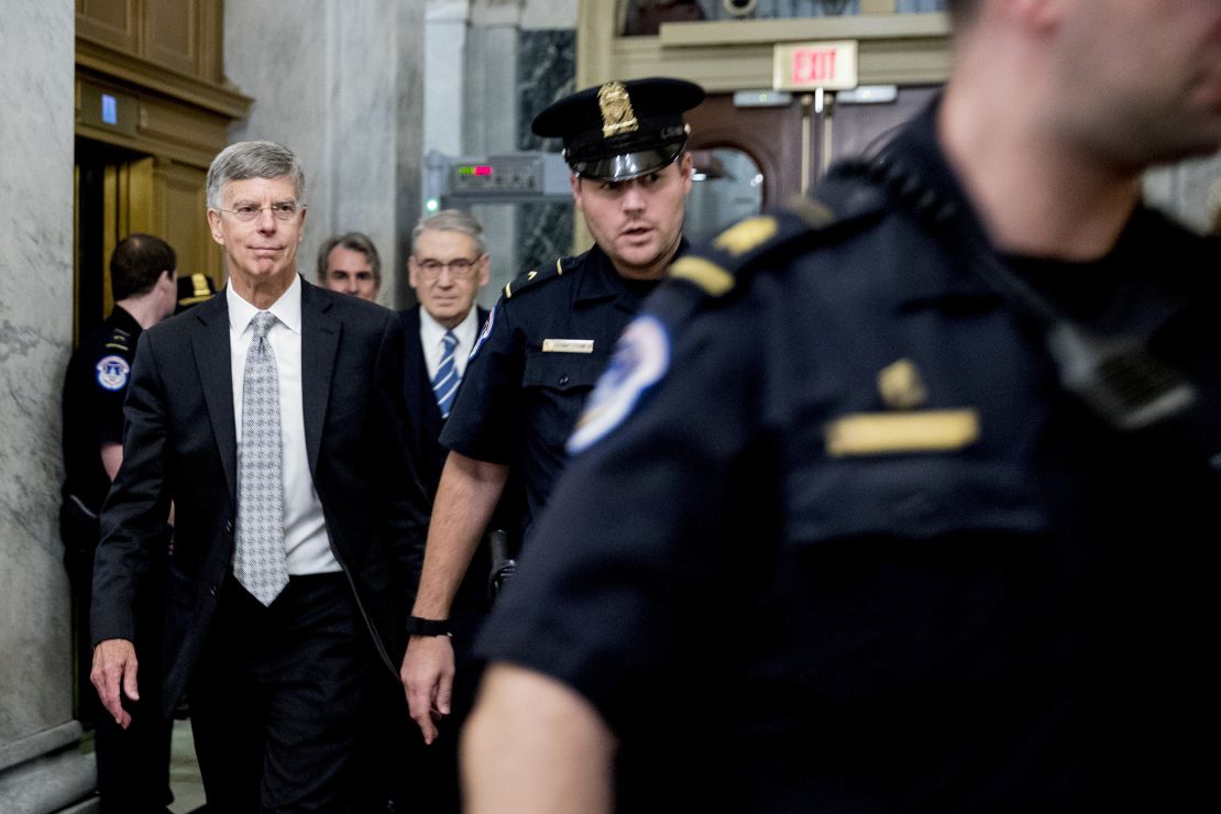 Former Ambassador William Taylor leaves a closed door meeting after testifying as part of the House impeachment inquiry on Capitol Hill on October 22.