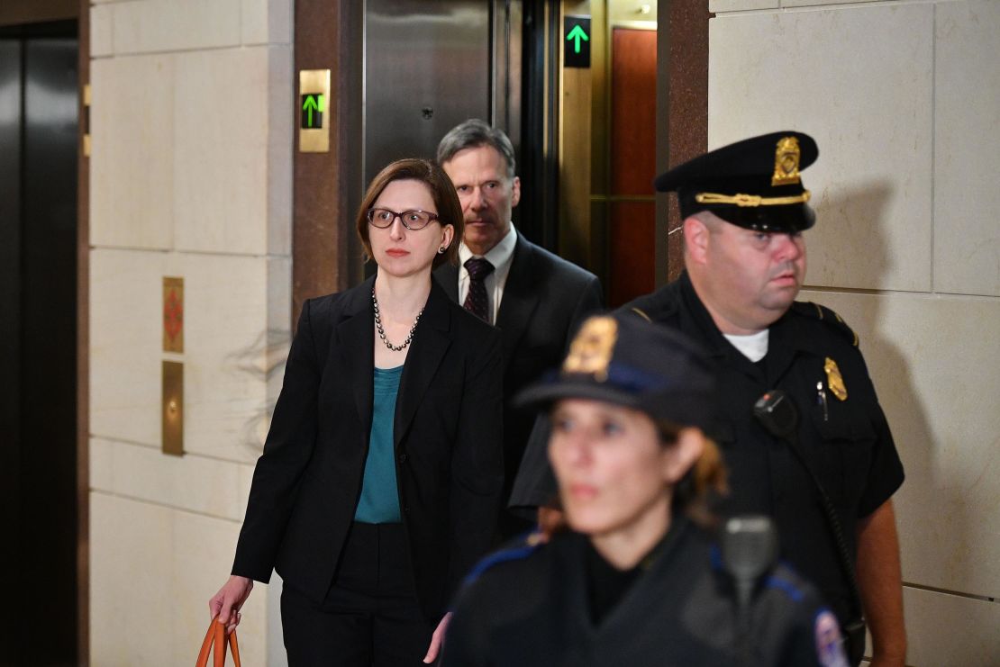 Deputy Assistant Secretary of Defense for Russia, Ukraine, and Eurasia Laura Cooper arrives at the US Capitol ahead of her closed-door deposition in Washington, DC on Wednesday.