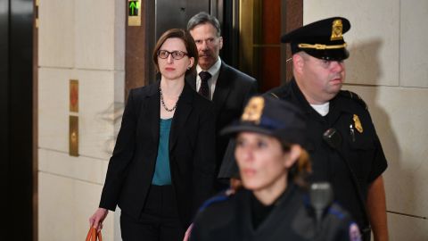 Deputy Assistant Secretary of Defense for Russia, Ukraine, and Eurasia Laura Cooper arrives at the US Capitol ahead of her closed-door deposition in Washington, DC on Wednesday.