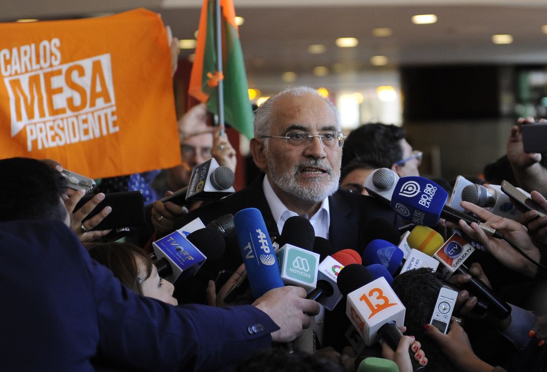 Bolivias opposition presidential candidate Carlos Mesa after the release of partial presidential election results in La Paz, Bolivia, on October 21, 2019.