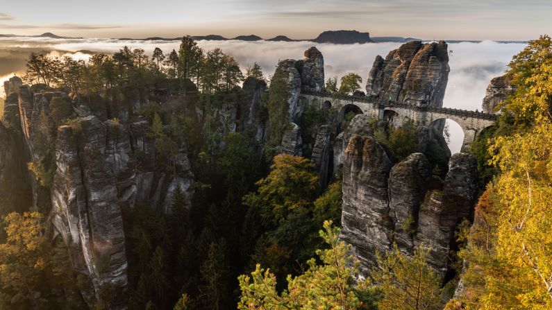 <strong>Bastei, Germany: </strong>In the Elbe Sandstone Mountains, the stunning Bastei rock formation was formed by water erosion more than a million years ago. Bastei Bridge was built in 1851. 