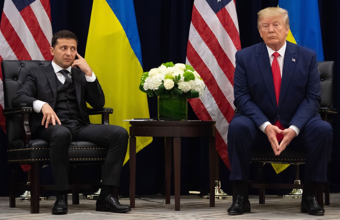 US President Donald Trump and Ukrainian President Volodymyr Zelensky meet in New York on September 25, 2019, on the sidelines of the United Nations General Assembly.