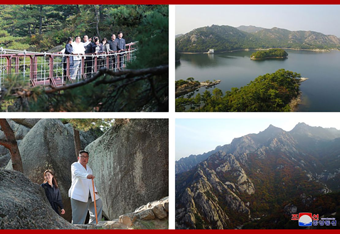 Handout photos from North Korea's state news agency show Kim Jong Un visiting Mount Kumgang in October.