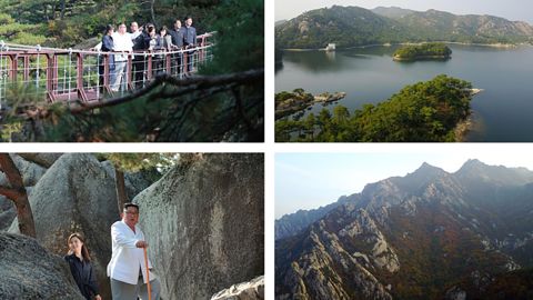This handout photo from North Korea's state-run news agency KCNA shows Kim Jong Un visiting the Mount Kumgang tourist region.