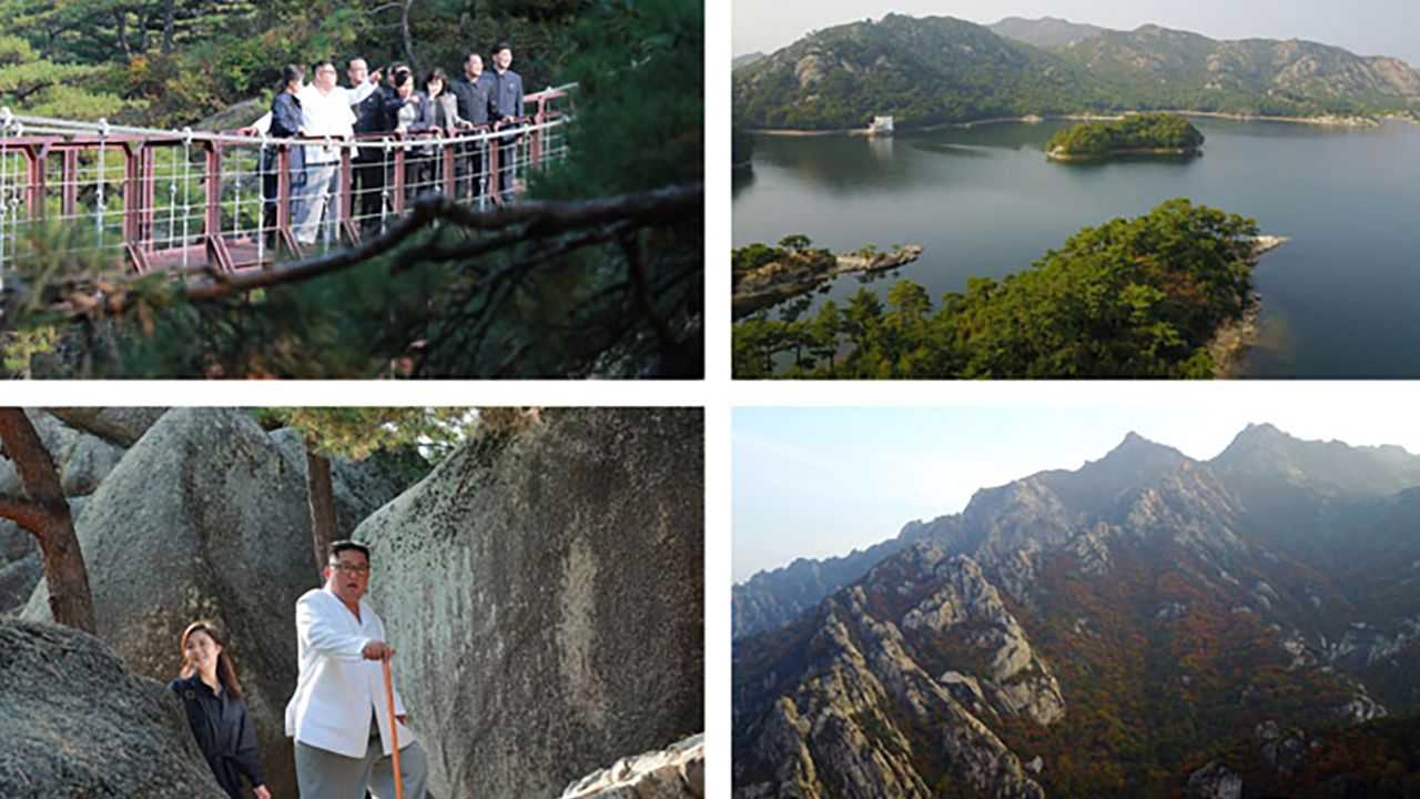 Handout photos from North Korea's state news agency show Kim Jong Un visiting Mount Kumgang in October.