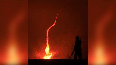 A fire whirl in the Kincade fire in Sonoma County, California.