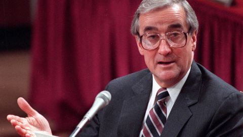 Federal Judge Walter L. Nixon testifies September 12, 1989 during his trial before the Senate Special Impeachment Committee on Capitol Hill.