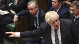Britain's Prime Minister Boris Johnson speaks to lawmakers inside the House of Commons during the regular Prime Minister's Question time, in London Wednesday Oct. 23, 2019. According to news reports Johnson may push for an early General Election. (Jessica Taylor / House of Commons via AP)