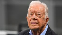 Former President Jimmy Carter is seen prior to an NFL game in Atlanta in September 2018. 