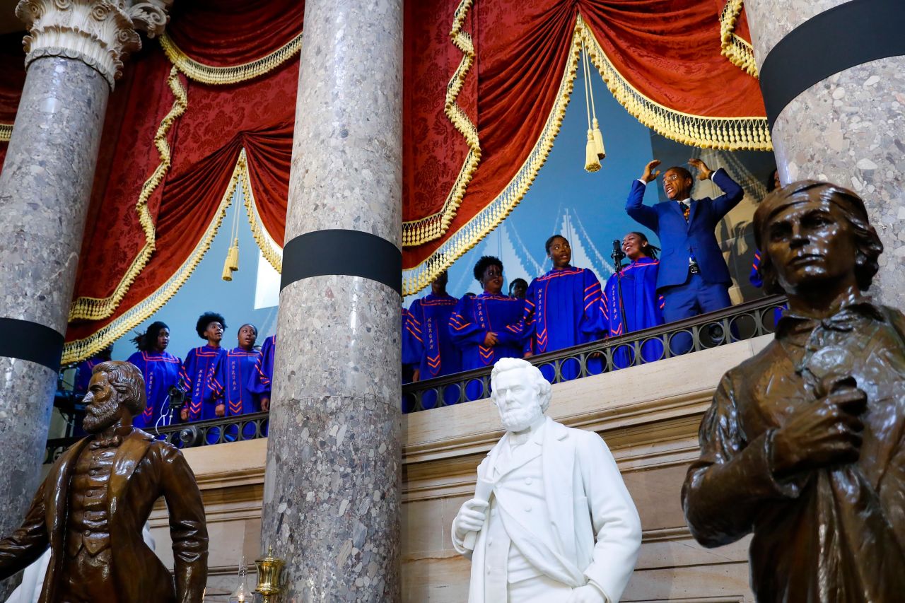 Members of the Morgan State University Choir sing during the memorial service. Cummings served Morgan State as a member of the board of regents.