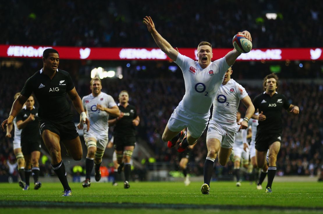 Chris Ashton of England goes over to score a try against New Zealand at Twickenham Stadium on December 1, 2012 - the last time England beat the All Blacks.