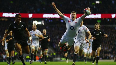 Chris Ashton of England goes over to score a try against New Zealand at Twickenham Stadium on December 1, 2012 - the last time England beat the All Blacks.