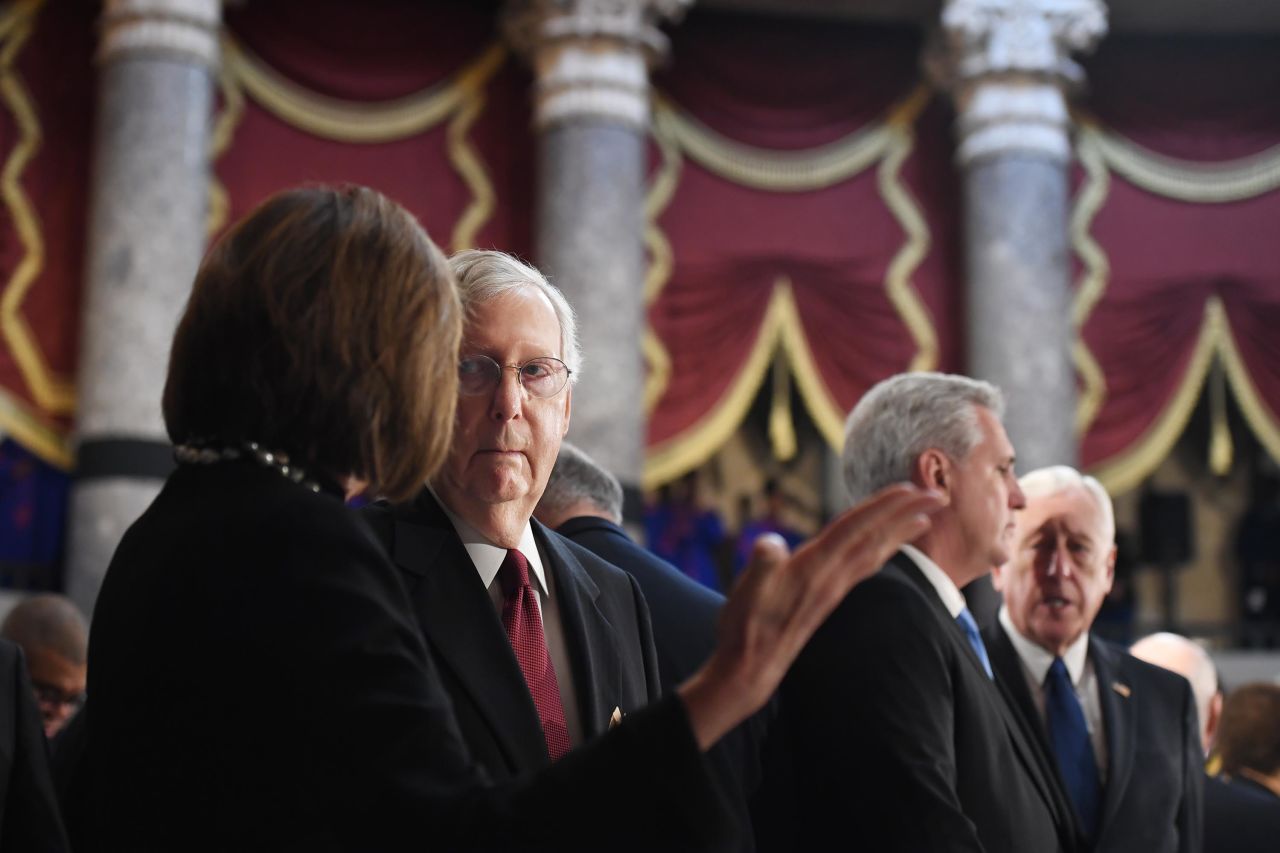 Pelosi and Senate Majority Leader Mitch McConnell speak at the ceremony.