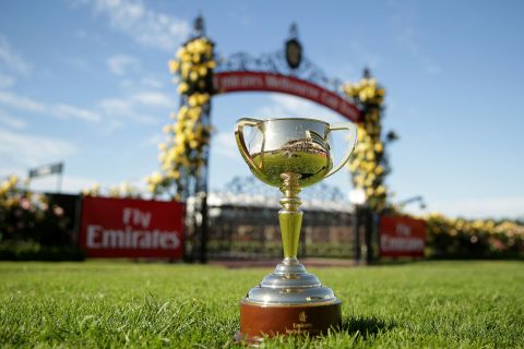 The Melbourne Cup on display at Flemington Racecourse in Melbourne, Australia. 