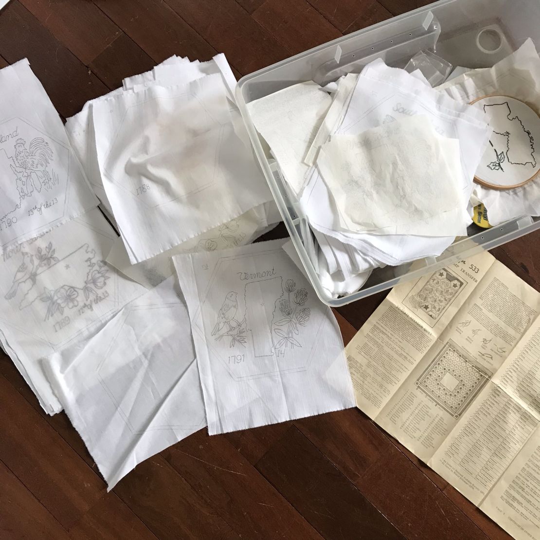 The contents of the box that held Rita Smith's unfinished quilt.