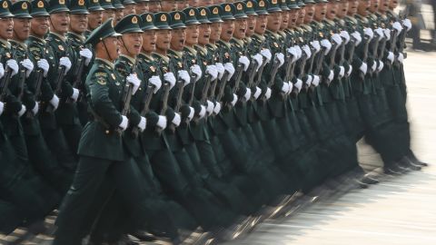Soldiers of the People's Liberation Army march during a parade to celebrate the 70th anniversary of the founding of the People's Republic of China in 1949, at Tiananmen Square on October 1, 2019.