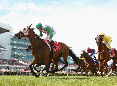Michelle Payne rides Prince of Penzance. In 2015 she became the first female jockey to win the Melbourne Cup.