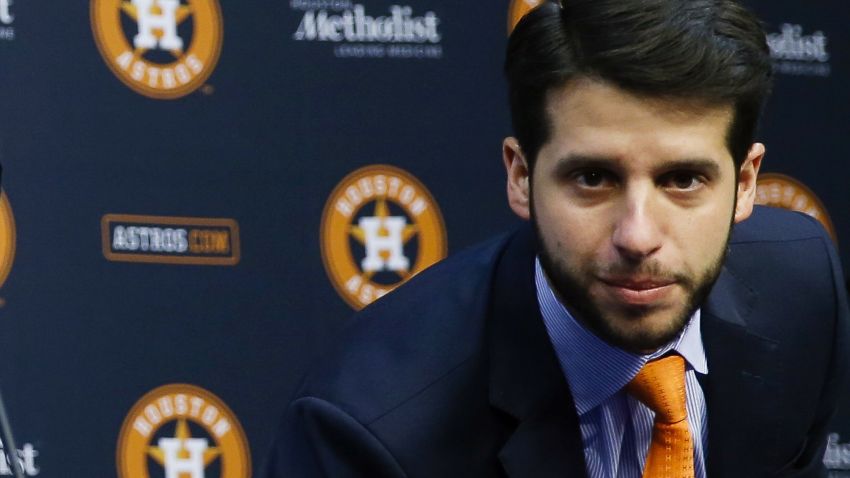 FILE - In this Jan. 17, 2018, file photo, Houston Astros Senior Director of Baseball Operations Brandon Taubman attends a baseball news conference in Houston. The Astros have fired Taubman for directing inappropriate comments at female reporters following Houston's pennant-winning victory over the New York Yankees.  (Michael Ciaglo/Houston Chronicle via AP)