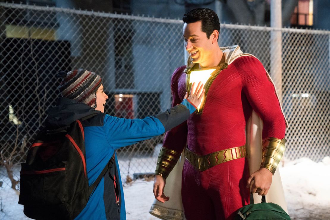 Zachary Levi (right) stars as Billy Batson, an abandoned teen turned superhero, in "Shazam!"