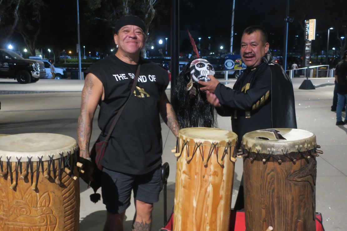 LAFC fan Jaime Calvillo (left) is part of the ultra section at Banc of California Stadium known as 3252. 