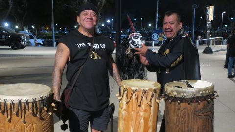 LAFC fan Jaime Calvillo (left) is part of the ultra section at Banc of California Stadium known as 3252. 