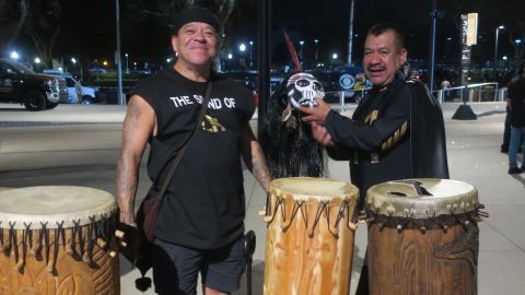LAFC fan Jaime Calvillo (left) is part of the ultra section at Banc of California Stadium known as 3252.