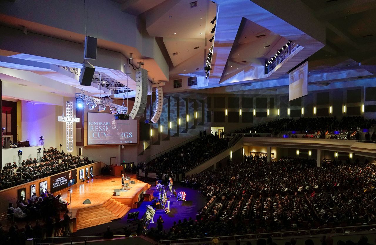 House Speaker Nancy Pelosi speaks at the funeral service on October 25.