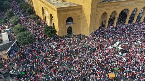 An aerial view shows an anti-government protest, in downtown Beirut, last Sunday. 