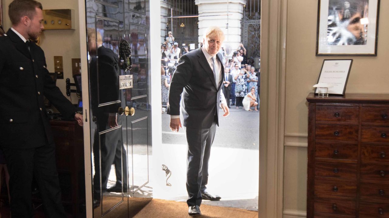 Boris Johnson is seen entering 10 Downing Street on the day he was formally appointed British prime minister in 2019. 
