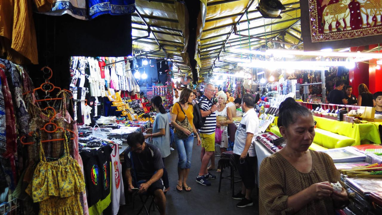 Every night, outdoor stalls fill Patpong Road. 