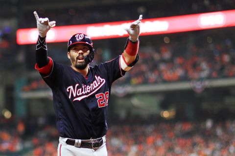 Washington catcher Kurt Suzuki was one of the heroes of Game 2, breaking a 2-2 tie with a solo home run in the seventh inning. The Nationals took off after that, adding nine more runs.